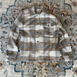 Zara Men’s Medium Plaid Button-Up Shirt in Gray and Tan